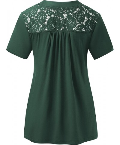 Women's Plus Size Tops Casual Blouse Short Sleeve Lace Pleated Tunic Tops M-4XL 003-dark Green $13.44 Tops