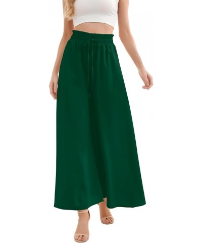 Women Wide Leg Pants Casual High Waisted Long Palazzo Pants Drawstring Flowy Trouser Dark Green $12.15 Pants