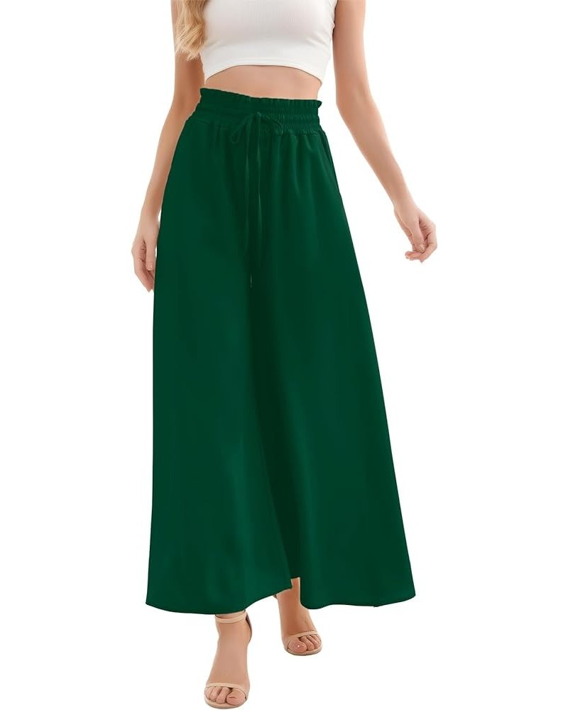 Women Wide Leg Pants Casual High Waisted Long Palazzo Pants Drawstring Flowy Trouser Dark Green $12.15 Pants