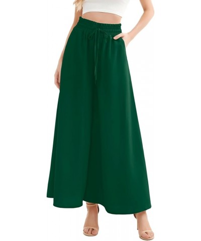 Women Wide Leg Pants Casual High Waisted Long Palazzo Pants Drawstring Flowy Trouser Dark Green $12.15 Pants