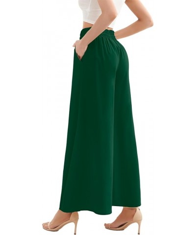 Women Wide Leg Pants Casual High Waisted Long Palazzo Pants Drawstring Flowy Trouser Dark Green $12.15 Pants