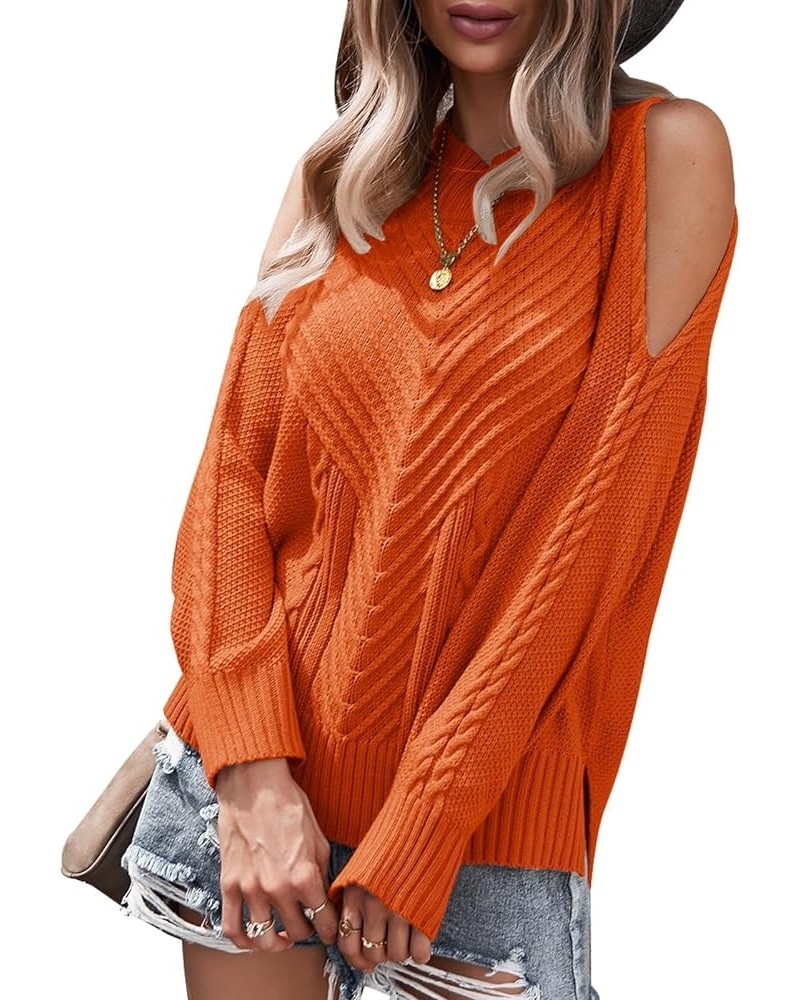 Womens Sexy Off Shoulder Pullover Sweater Casual Crew Neck Long Sleeve Knit Tops Orange $19.13 Sweaters