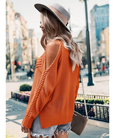 Womens Sexy Off Shoulder Pullover Sweater Casual Crew Neck Long Sleeve Knit Tops Orange $19.13 Sweaters