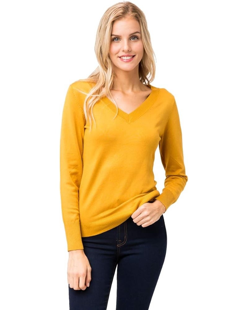 Soft Knit Pullover Sweater - V-Neck Casual Long Sleeve Mustard $12.50 Sweaters