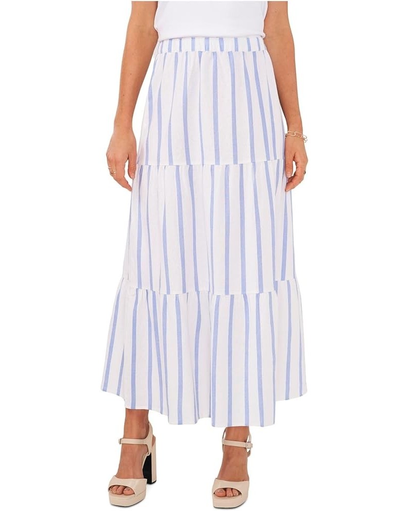 Womens Linen Blend Striped Midi Skirt Blue $14.01 Skirts