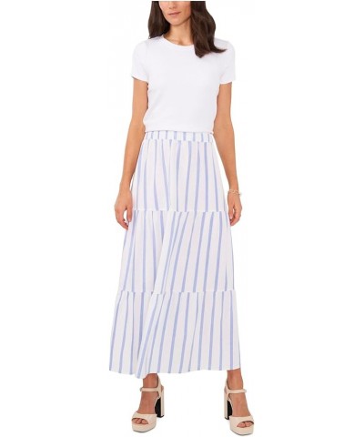 Womens Linen Blend Striped Midi Skirt Blue $14.01 Skirts