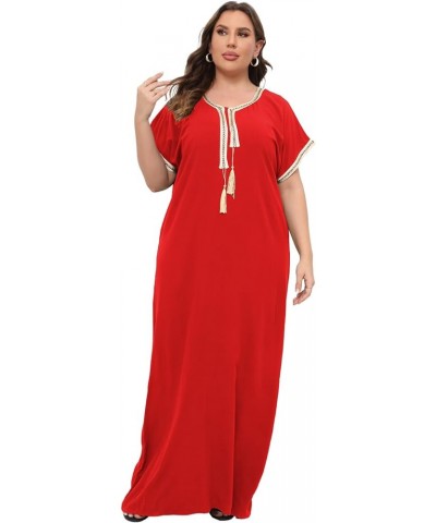 Plus Size Kaftan Dresses for Women Embroidered Caftan Maxi Dress Bathing Suit Cover up Sundress Loungewear Dull Red $10.63 Sw...