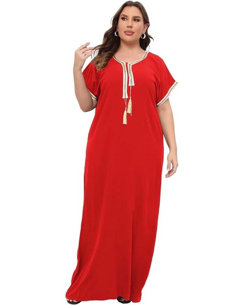 Plus Size Kaftan Dresses for Women Embroidered Caftan Maxi Dress Bathing Suit Cover up Sundress Loungewear Dull Red $10.63 Sw...