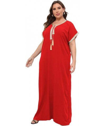 Plus Size Kaftan Dresses for Women Embroidered Caftan Maxi Dress Bathing Suit Cover up Sundress Loungewear Dull Red $10.63 Sw...