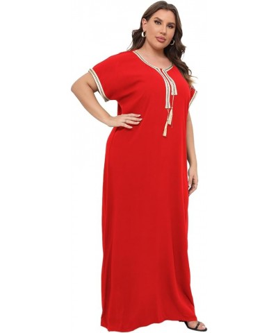 Plus Size Kaftan Dresses for Women Embroidered Caftan Maxi Dress Bathing Suit Cover up Sundress Loungewear Dull Red $10.63 Sw...