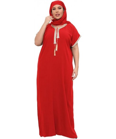 Plus Size Kaftan Dresses for Women Embroidered Caftan Maxi Dress Bathing Suit Cover up Sundress Loungewear Dull Red $10.63 Sw...