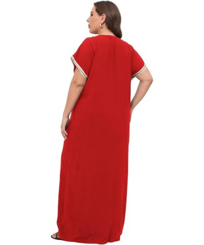 Plus Size Kaftan Dresses for Women Embroidered Caftan Maxi Dress Bathing Suit Cover up Sundress Loungewear Dull Red $10.63 Sw...