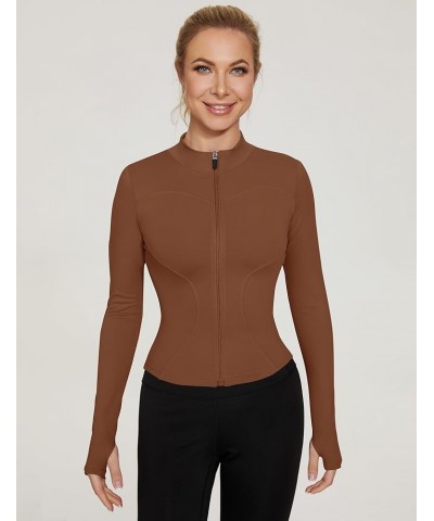 Women's Workout Jacket Lightweight Zip Up Yoga Jacket Cropped Athletic Slim Fit Tops Brown $15.38 Jackets