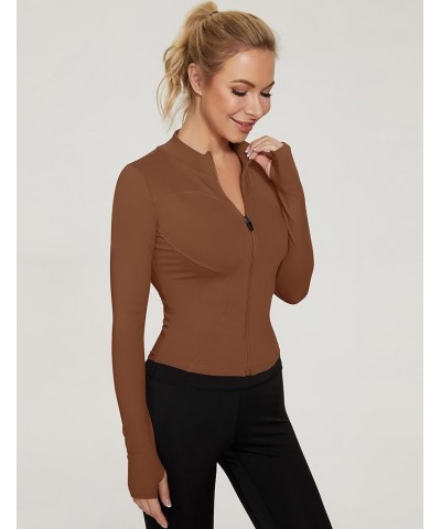 Women's Workout Jacket Lightweight Zip Up Yoga Jacket Cropped Athletic Slim Fit Tops Brown $15.38 Jackets