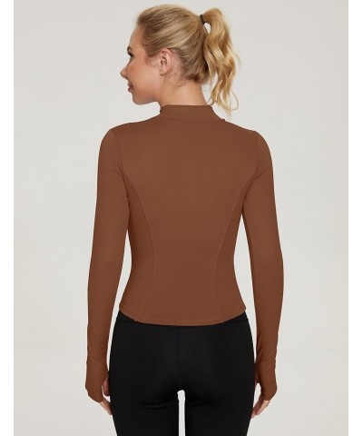 Women's Workout Jacket Lightweight Zip Up Yoga Jacket Cropped Athletic Slim Fit Tops Brown $15.38 Jackets