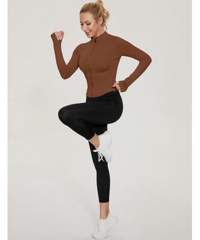 Women's Workout Jacket Lightweight Zip Up Yoga Jacket Cropped Athletic Slim Fit Tops Brown $15.38 Jackets