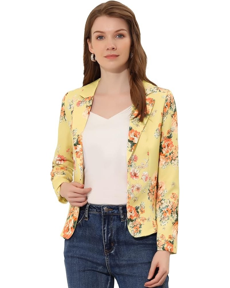 Women's Open Front Notch Lapel Printed Casual Office Blazer Jacket Yellow-floral $22.79 Blazers