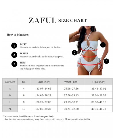 Women's One Piece Textured Monokini Lace-Up Padded Cinched Cutout Cheeky Solid Swimwear (White L) $23.36 Swimsuits