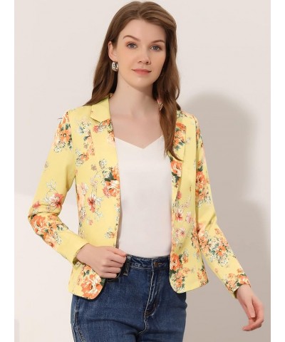 Women's Open Front Notch Lapel Printed Casual Office Blazer Jacket Yellow-floral $22.79 Blazers