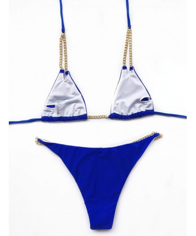 Women's Two Piece Swimsuit Sexy Swimwear Halter String Triangle Chain Bikini Sets Sexy Bathing Suit Sapphire Blue $8.50 Swims...