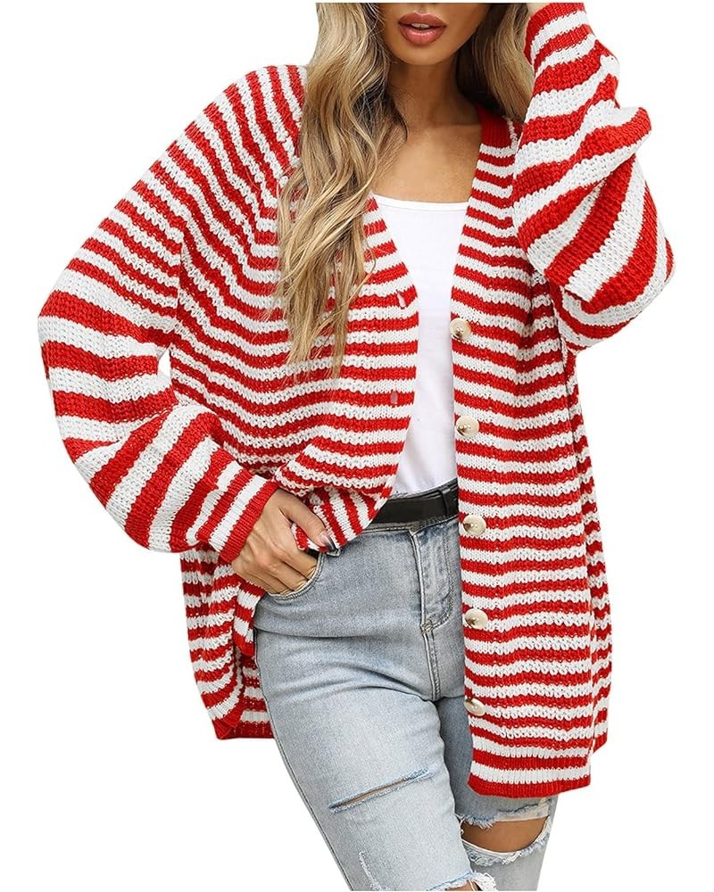 Women's V Neck Button Down Long Sleeve Cable Knit Cardigan Sweaters Floral Embroidery Outerwear Tops A1-red $11.70 Sweaters