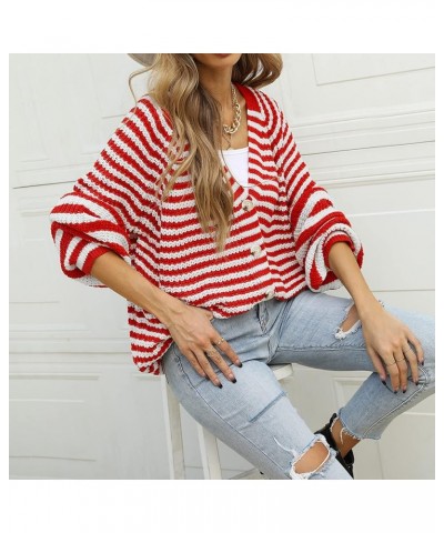 Women's V Neck Button Down Long Sleeve Cable Knit Cardigan Sweaters Floral Embroidery Outerwear Tops A1-red $11.70 Sweaters