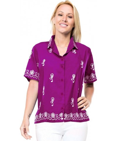 Women's Summer Button Down Blouses Relaxed Fit Vacation Short Sleeve Versatile Tops Hawaiian Shirt for Ladies Violet, Floral ...