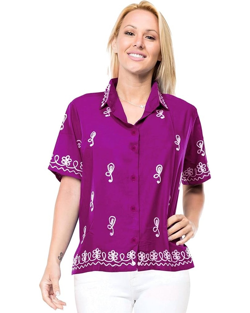 Women's Summer Button Down Blouses Relaxed Fit Vacation Short Sleeve Versatile Tops Hawaiian Shirt for Ladies Violet, Floral ...