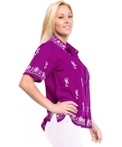 Women's Summer Button Down Blouses Relaxed Fit Vacation Short Sleeve Versatile Tops Hawaiian Shirt for Ladies Violet, Floral ...