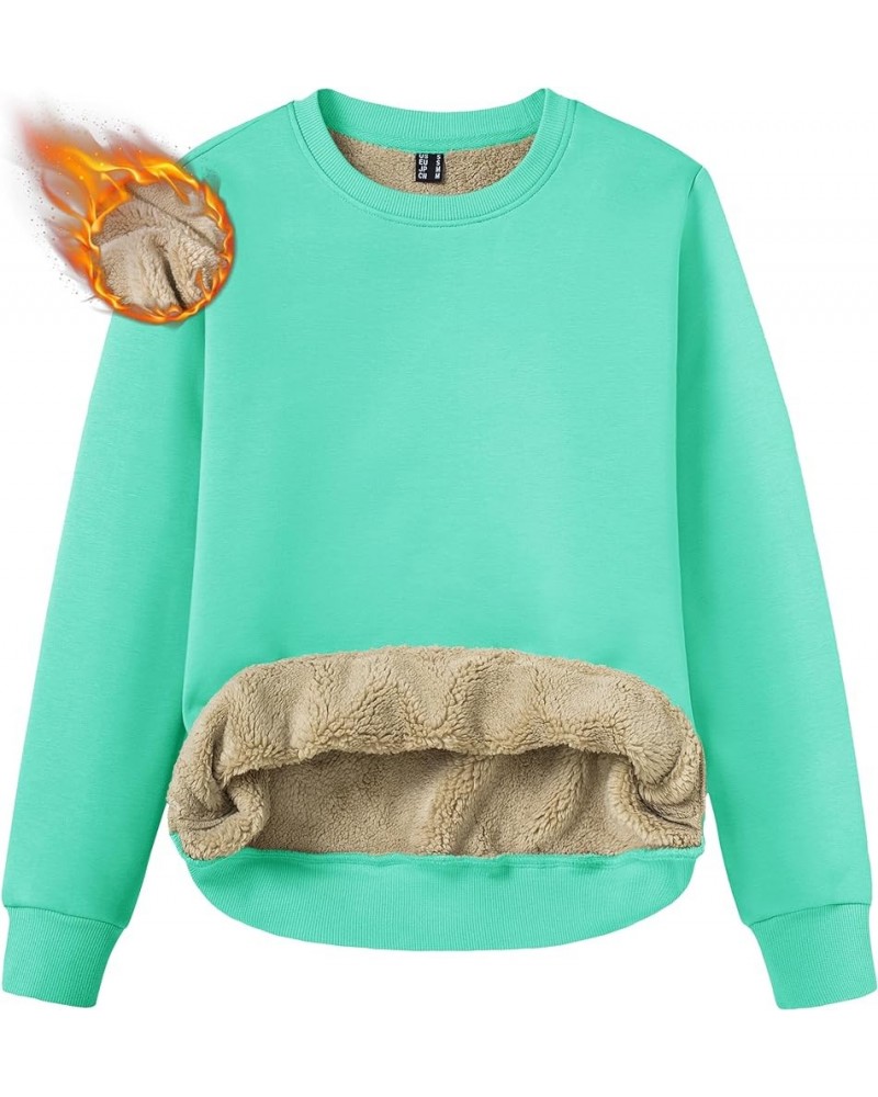 Womens Sherpa Lined Sweatshirts Casual Crewneck Cute Fleece Pullover Long Sleeve Thermal Shirts Mint Green $19.73 Activewear