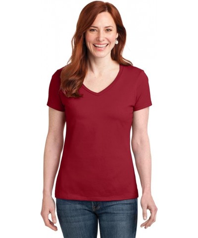 Women's Cooldri Short Sleeve Performance V-Neck T-Shirt (1 Pack) Deep Red $6.69 Activewear