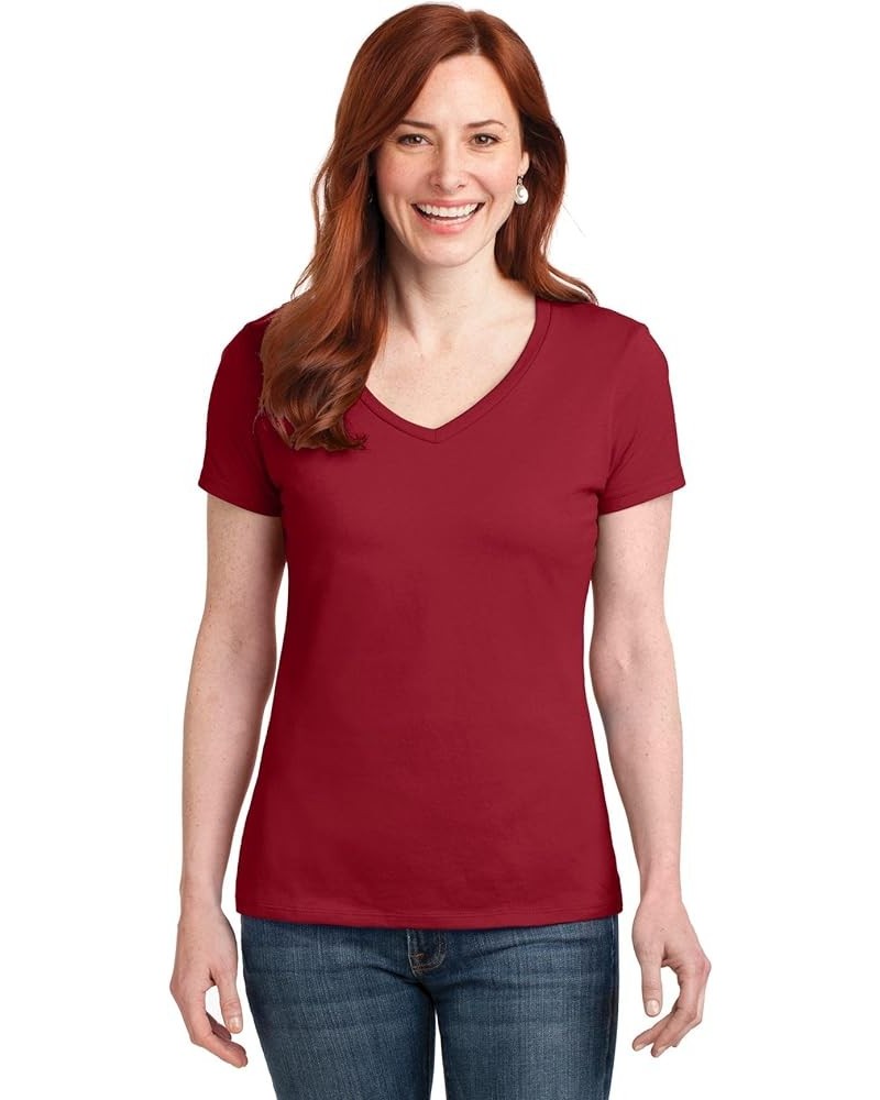 Women's Cooldri Short Sleeve Performance V-Neck T-Shirt (1 Pack) Deep Red $6.69 Activewear