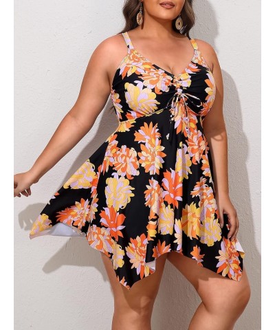 Plus Size Swimsuit for Women Tummy Control 2 Piece Tankini Bathing Suits for Women with Boyshorts Black Orange Floral $24.07 ...