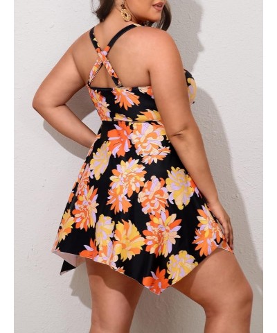 Plus Size Swimsuit for Women Tummy Control 2 Piece Tankini Bathing Suits for Women with Boyshorts Black Orange Floral $24.07 ...