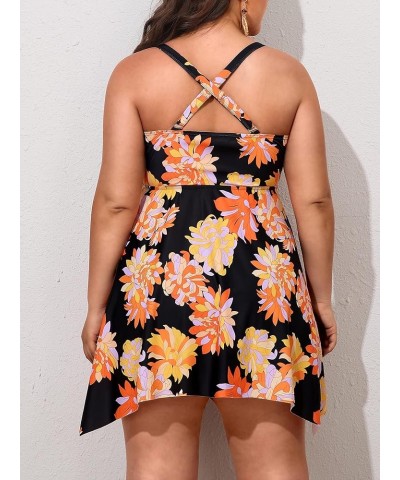 Plus Size Swimsuit for Women Tummy Control 2 Piece Tankini Bathing Suits for Women with Boyshorts Black Orange Floral $24.07 ...