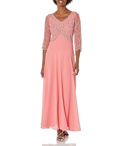 Women's Petite 3/4 Sleeve Geo Beaded Gown Coral Multi $35.18 Dresses