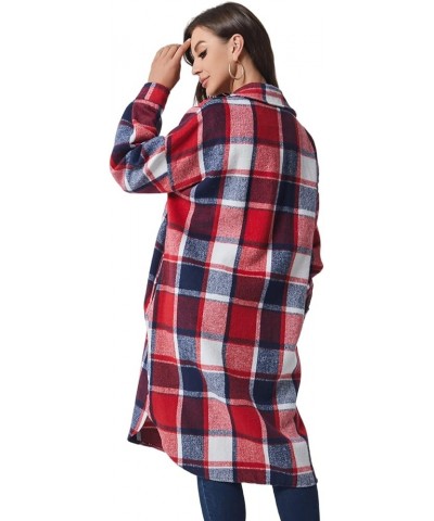 Womens Long Plaid Shacket Jacket Casual Fashion Lapel Button Down Long Sleeve Long Plaid Coat with Pockets Red2 $11.50 Jackets