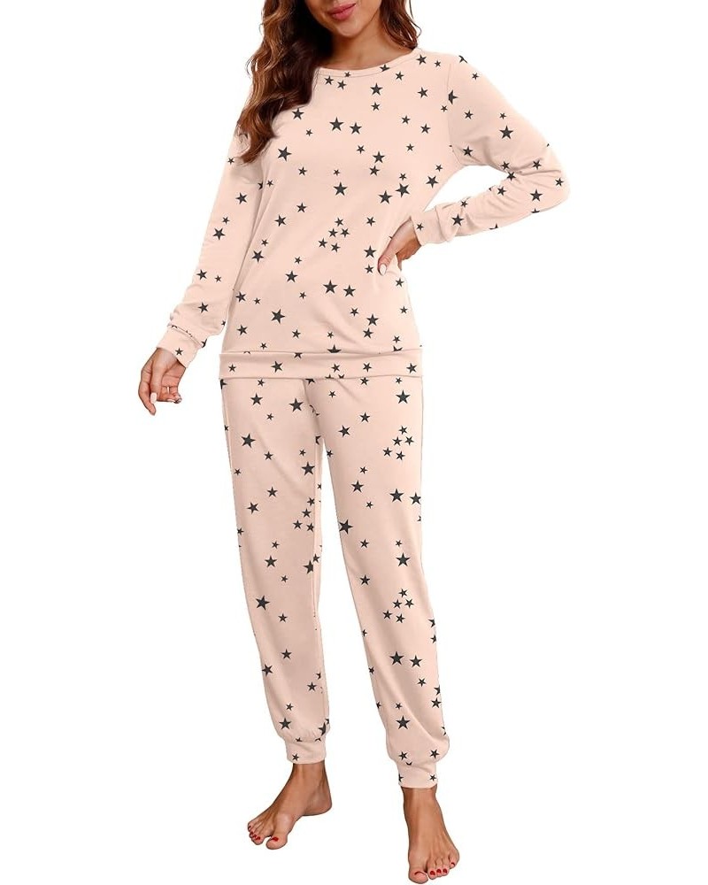 Womens Pajama Set Long Sleeve Sleepwear Nightwear Soft Pjs Lounge Sets With Pockets A06 Fp-beige Star $18.01 Sleep & Lounge