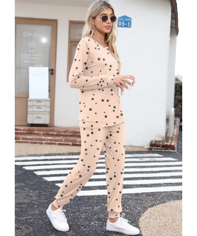 Womens Pajama Set Long Sleeve Sleepwear Nightwear Soft Pjs Lounge Sets With Pockets A06 Fp-beige Star $18.01 Sleep & Lounge