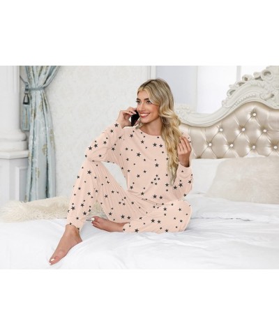 Womens Pajama Set Long Sleeve Sleepwear Nightwear Soft Pjs Lounge Sets With Pockets A06 Fp-beige Star $18.01 Sleep & Lounge