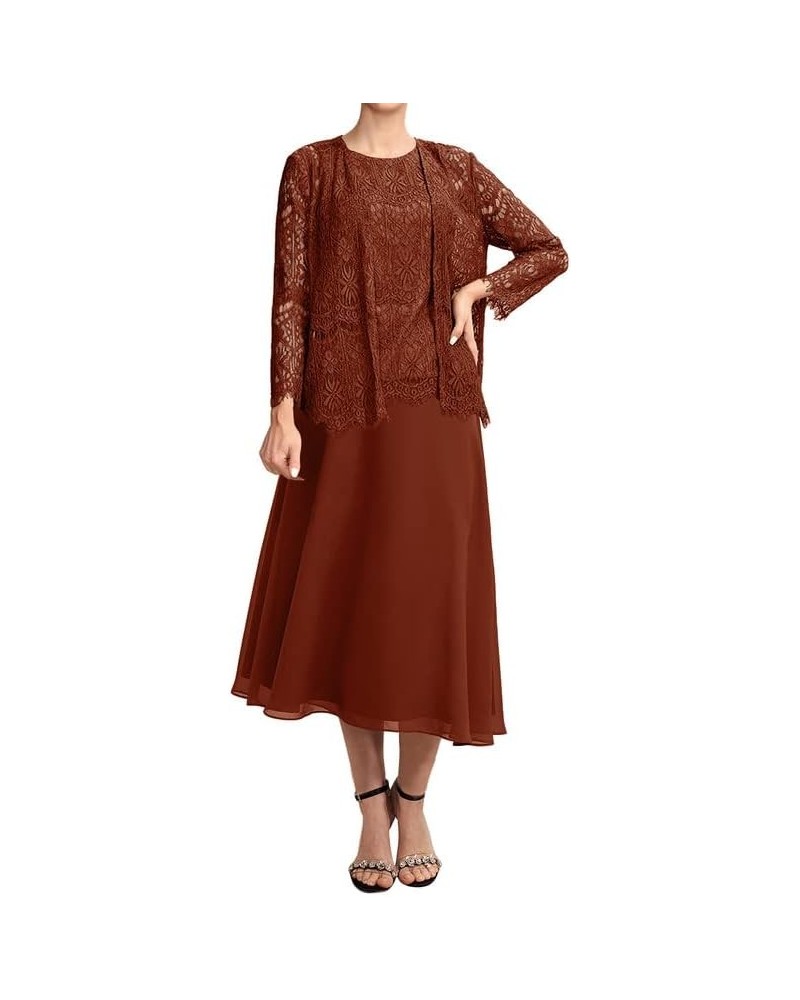 Mother of The Bride Dresses Lace Mother of The Groom Dresses Chiffon Mother of Groom Dresses with Jacket Rust $40.25 Dresses