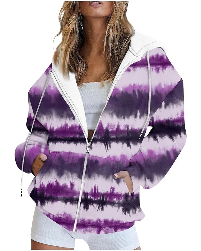 Zip Up Hoodie for Women Drawstring Hooded Activewear Casual Sweatshirt Coat Y2k Printed Outwear Jacket Pocket 2-purple $9.51 ...