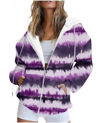 Zip Up Hoodie for Women Drawstring Hooded Activewear Casual Sweatshirt Coat Y2k Printed Outwear Jacket Pocket 2-purple $9.51 ...