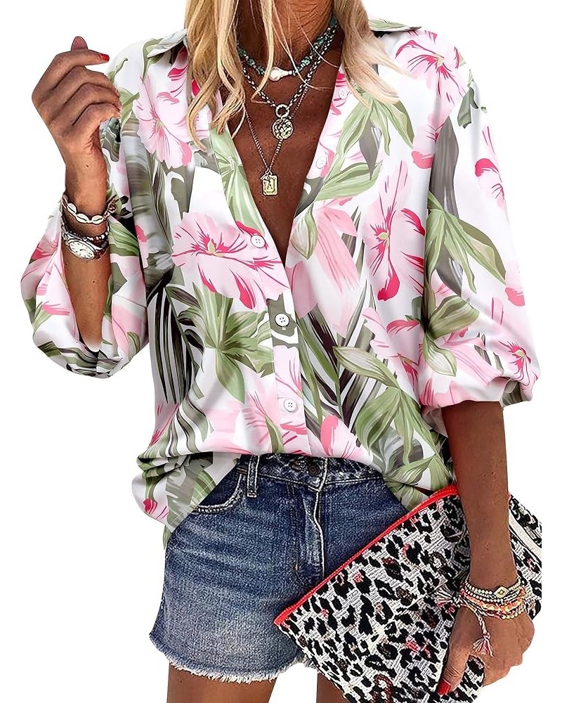 Women Soft Dressy Floral Printed Button Down Tropical Hawaiian Shirt Blouse Tops Green $14.62 Blouses