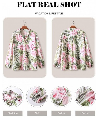 Women Soft Dressy Floral Printed Button Down Tropical Hawaiian Shirt Blouse Tops Green $14.62 Blouses