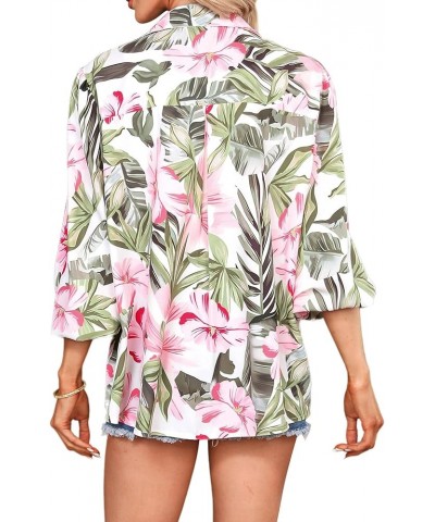 Women Soft Dressy Floral Printed Button Down Tropical Hawaiian Shirt Blouse Tops Green $14.62 Blouses