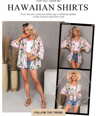 Women Soft Dressy Floral Printed Button Down Tropical Hawaiian Shirt Blouse Tops Green $14.62 Blouses