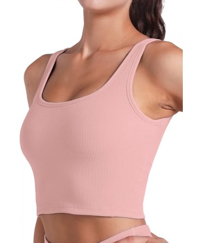 Longline Sports Bra Tank Top Bra Top for Women Seamless Sports Bra Ribbed Workout Tops Padded Crop Top Fitness Yoga Pink $13....