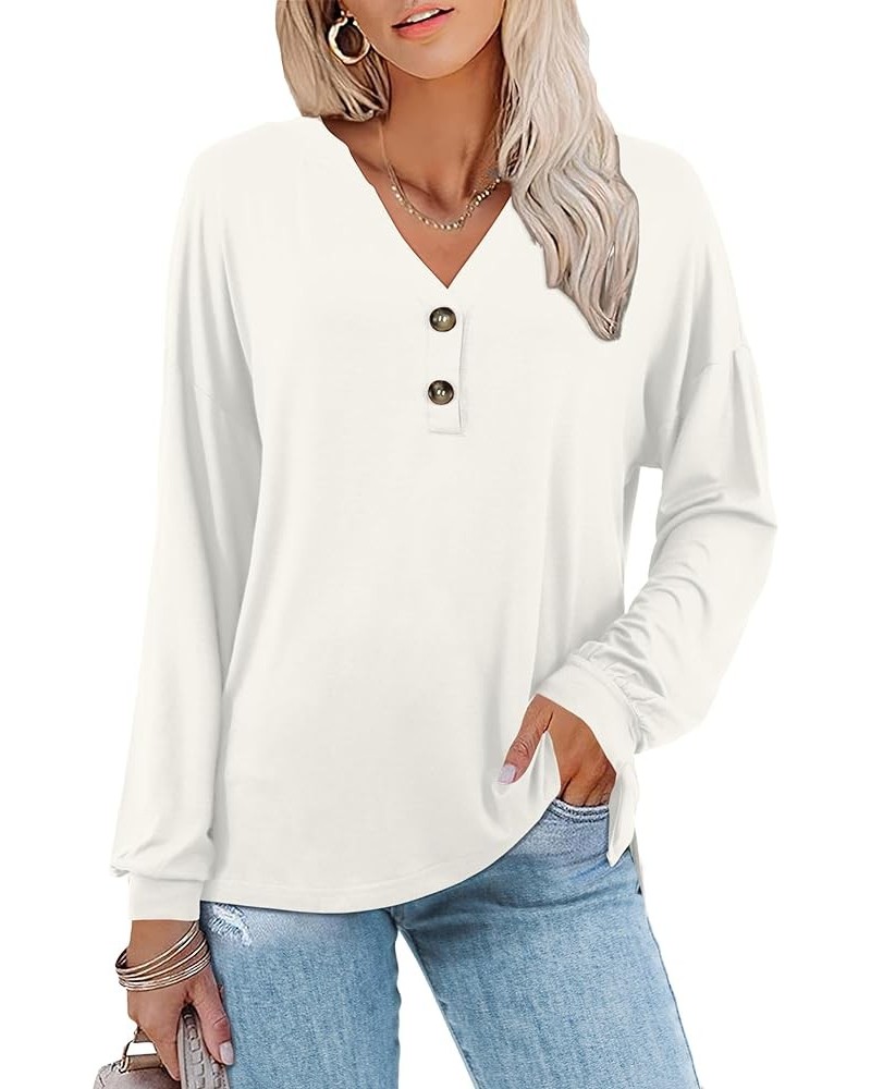 Womens V Neck Tops Loose Shirt Long Sleeve Drop Shoudler Pullover Tshirt Drop Shoulder: White $10.00 Tops