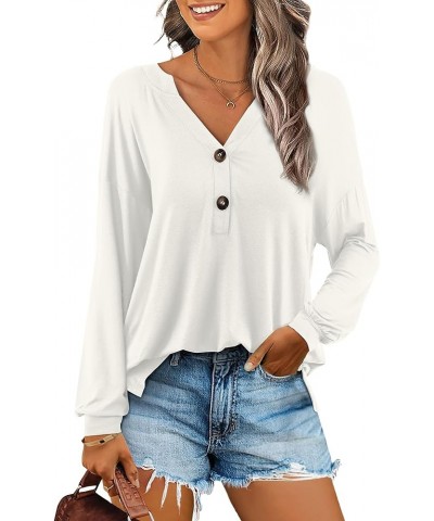 Womens V Neck Tops Loose Shirt Long Sleeve Drop Shoudler Pullover Tshirt Drop Shoulder: White $10.00 Tops